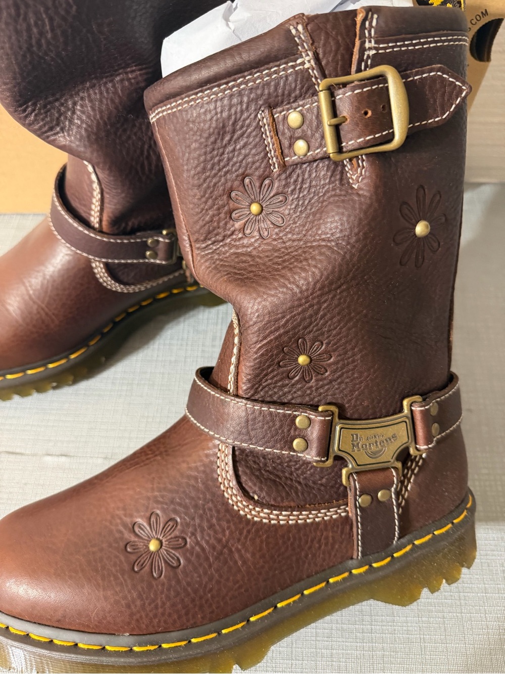 DR. MARTENS Anistone Hi FLOWER 🌺 Harness Biker Boots MSRP$340 ~ Limited Edition - Picture 9 of 16